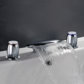 Juno Round Dual Handle Deck Mounted Chrome Widespread Waterfall Bathtub Faucet