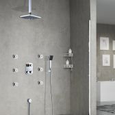 Juno Chrome Finish Brass Square Ceiling Mount Massage Shower System with Hand Shower