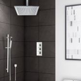 Juno Chrome Plated Solid Brass Ceiling Mount Square Shower Head Set with Hand Shower