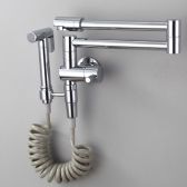 Juno Wall Mount Foldable Brass Kitchen Faucet With Coiled Rotating Biget Kitchen Sink Faucet