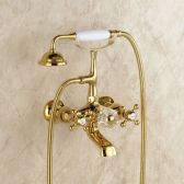 Juno Classic Brass Gold Bathroom Faucet Dual Handle Mixer Tap