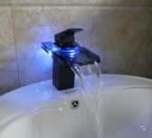 Juno Color Changing LED Oil Rubbed Bronze Glass Spout Waterfall Single Lever Bathroom Sink Faucet