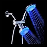 Juno Water Powered Color Changing LED Dual Shower Head Wall Mount 3 Way Diverter
