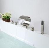 Juno Roman Brushed Nickel Waterfall Bathtub Faucets with Hand Shower