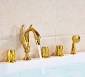 Juno Deck Mount Gold Triple Handle Bathtub Faucet with Hand Shower 