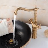 Juno Double Handle Antique Brass Tall Bathroom Mixer Faucet