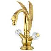 Juno Double Handle Deck Mounted Crystal Gold Faucet