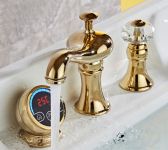 Juno Gold Digital Water Temperature Display Deck Mount Bathroom Sink Faucet Mixer Tap