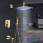 Juno Gold Finish Wall Mounted Three Function LED Rain Shower Head with Handheld Shower 