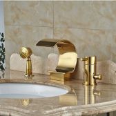 Juno Gold Single Handle 3 Pieces Widespread Waterfall Bathroom Faucet