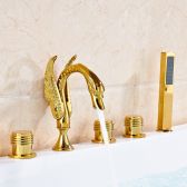 Juno Gold Swan Bathtub Faucet with Spray Hand Shower