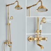 Juno Antique Brass Shower Faucet Set with Handheld shower