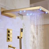 Juno Lava Wall Mount Color Changing LED Gold Finish Shower Set with Handheld Shower Head