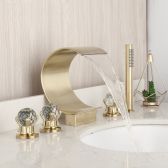 Juno 5 Pcs Brushed Gold Bathtub Faucet Deck Mounted With Handheld Shower
