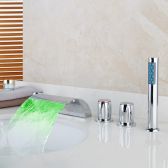 Juno Chrome 5 Pcs LED bathroom faucet waterfall 3 handle bathroom tub faucet