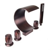 Juno Triple Handle Waterfall Bathtub Oil Rubbed Bronze Faucet with Hand Held Shower Head