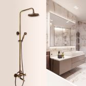 Juno 8 inch Antique Brushed Brass Shower Head Wall Mount Mixing Valve and Handheld Shower Set