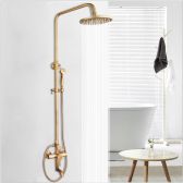 Juno Antique Brass Rain Shower System with Handheld Shower Faucet
