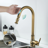 Juno Antique Brass Touch Control Kitchen Faucets Pull Out Kitchen Mixer Tap Crane Sensor Faucet Hot Cold Water