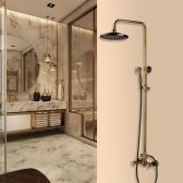 Juno Classy Polished Brass Dual Shower Head With Hand Held Bathtub Shower Set and Shower Shelf