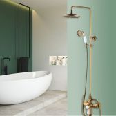 Juno Classy Polished Brass Shower Head Extension Arm With Single Handle Mixer Valve and Tub Spout
