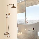 Juno Combo Polished Brass Dual Shower Head With Hand Held Bathtub Shower Set and Shower Shelf