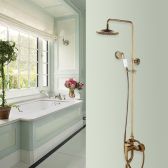 Juno European Wall Polished Brass Shower Head Extension Arm With Hand Held Shower & Tub Spout