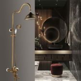 Juno Classic Hook Polished Brass Shower Head Extension Arm With Handheld Shower With Mixer and Tub Spout