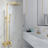 Juno Luxury Brushed Gold Wall Shower Mixer & Handheld Shower