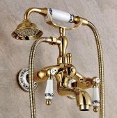 Juno Luxury Gold Finish ClawFoot Wall Mount Bathtub Faucet with Hand Held Shower Head