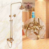 Juno Luxury Wall Mount Gold Finish Bathroom Rain Shower with Crystal Handle & Handheld Shower 