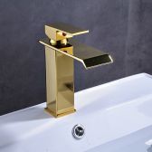 Juno Michigan LED Light Golden Single Handle Waterfall Bathroom Basin Vanity Sink Faucet