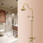 Juno Rainy Gold Waterfall Bathroom Faucet Shower & Hand-Held Shower