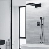 Juno Stylish Matte Black 2 Way Shower Head With Thermostatic Mixer Valve & Handheld Shower
