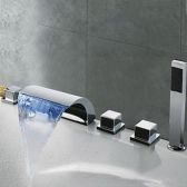 Juno Triple Handles Waterfall LED Bathtub Faucet with Hand-Shower