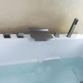 Juno Triple Rectangle Handle Brushed Waterfall Bathtub Filler with Square Hand Held Shower