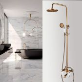 Juno Vintage Polished Brass Dual Shower Head With Single Handle Faucet and Dual Mixer