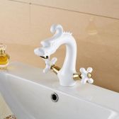 Juno White Dragon Deck Mount Dual Handle Bathroom Faucet 