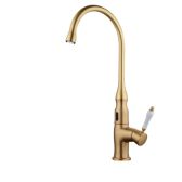 Juno Lecce Long Neck Deck Mounted Gold Finish Single Lever Kitchen Sink Faucet