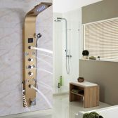 Juno Christy LED Gold Three Handle Dual Control Shower Panel With Massage Jets Handshower & Faucet