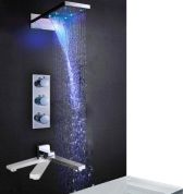 Juno LED Luxury Rain Waterfall Bathroom Shower Head & Bathroom Faucet