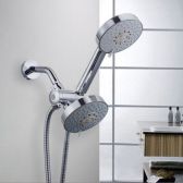 Juno Modern Design Chrome Finish Dual LED Shower Head with 3 Way Diverter Shower Arm Wall Mount