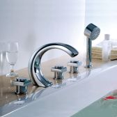 Juno New Design 5 Pcs Chrome Finish Brass Body Bathtub Shower Faucet Bathtub Waterfall Bath Tub Mixer with Hand Shower