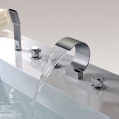 Juno Brushed Nickel finish Triple Handle Bathtub Faucet with Handheld Body Shower