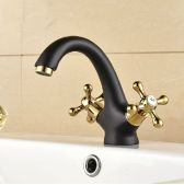 Besançon Oil Rubbed Bronze Bathroom Dual Handles Basini Vessel Sink Faucet Deck Mounted Oil Rubbed Bronze
