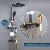 Juno Luxury  Gold and Black Shower Head Digital Display Thermostatic Shower Set With Four-Speed Shower booster nozzle