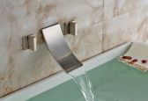 Juno Wall Mount Brushed Dual Handle Bathroom Sink Faucet