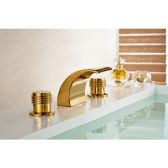 Juno Lima Round Dual Handle Gold Chrome Deck Mount Waterfall Bathroom Sink Faucet