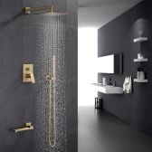 Juno Brushed Gold Square Rainfall Shower Head with Shower Faucet