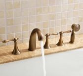 Juno Solid Brass Antique Design Bathroom Bath-Tub Deck Mount Faucet with Handheld Shower